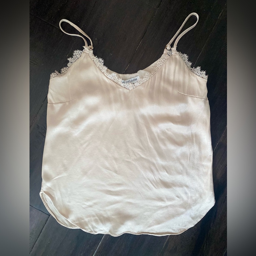 Heartloom Dainty Lace Trim Soft Romantic Satin Camisole - Champagne/Cream